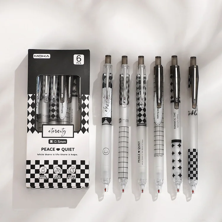 JOURNALSAY 6 Pcs/set Only Series Carbon Pen Set Simple 0.5mm Black Quick Dry Push Gel Pen