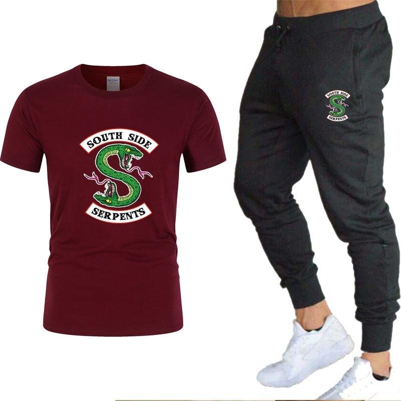 Set Men's T Shirts+Pants Two Pieces Casual Tracksuit Tops Fitness Trousers