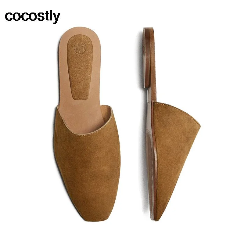 Jangj 2022 Sandals Women Shoes Genuine Leather Basic Flat Shoes Female Genuine Shoes Slippers Casual Lazy Flat Mules zapatos mujer