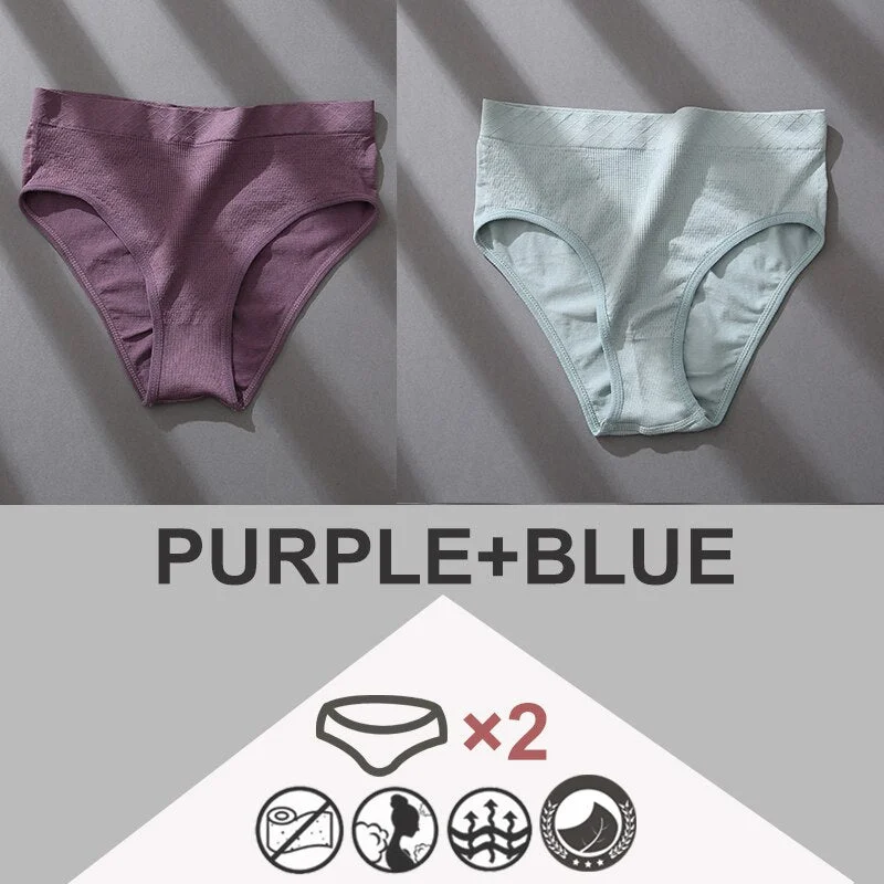 FINETOO 2PCS/Set Women Panties Bodyshaper M-2XL Women's Underwear Lingerie 8 Solid Colors Sexy Female Undepant High Waist Briefs