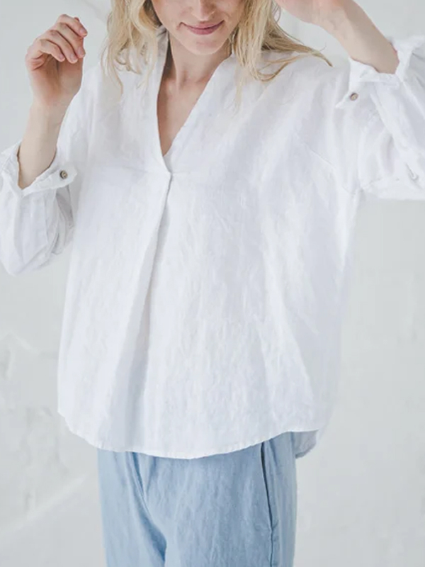 Solid Color Cotton And Linen Long-sleeved Top hjn Shicloths