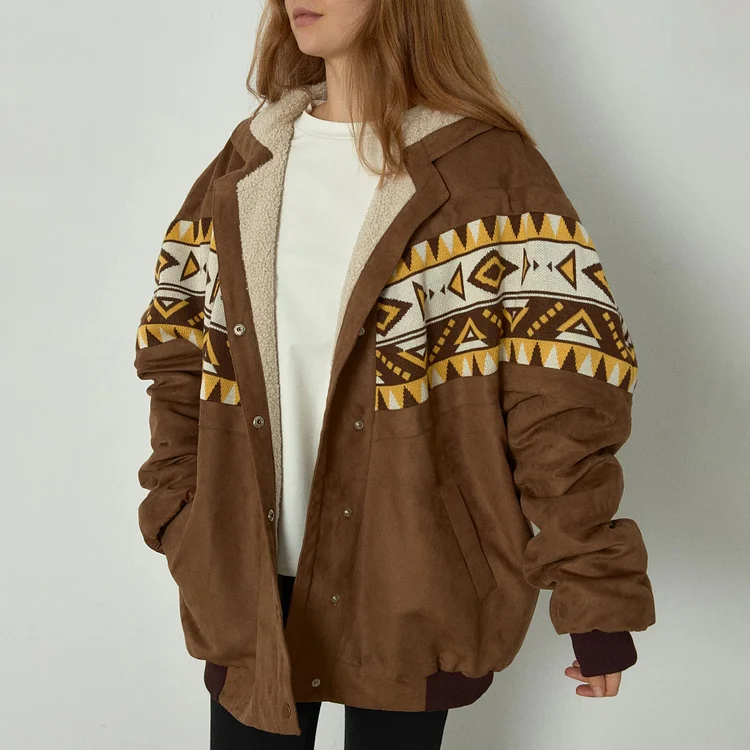 Oversized Patchwork Printed Corduroy Jacket