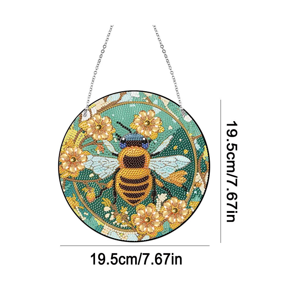 DIY Stained Glass Flower Bee Single-Sided Acrylic Wreath Angel Diamond Painting Hanging Pendant Wall Decor