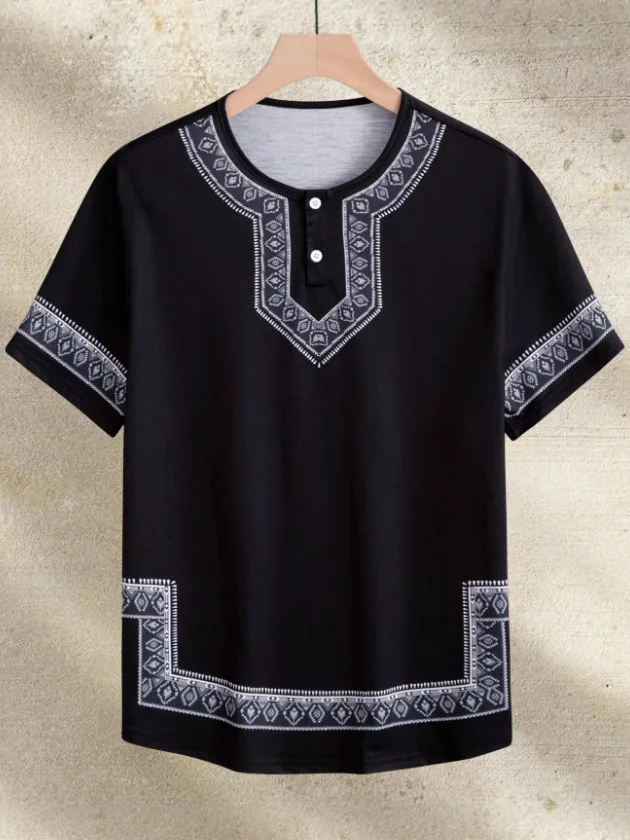 Nigikala Nigikala Men's Summer Casual Short-Sleeved Digital Prints Flower Curved Hem T-Shirt