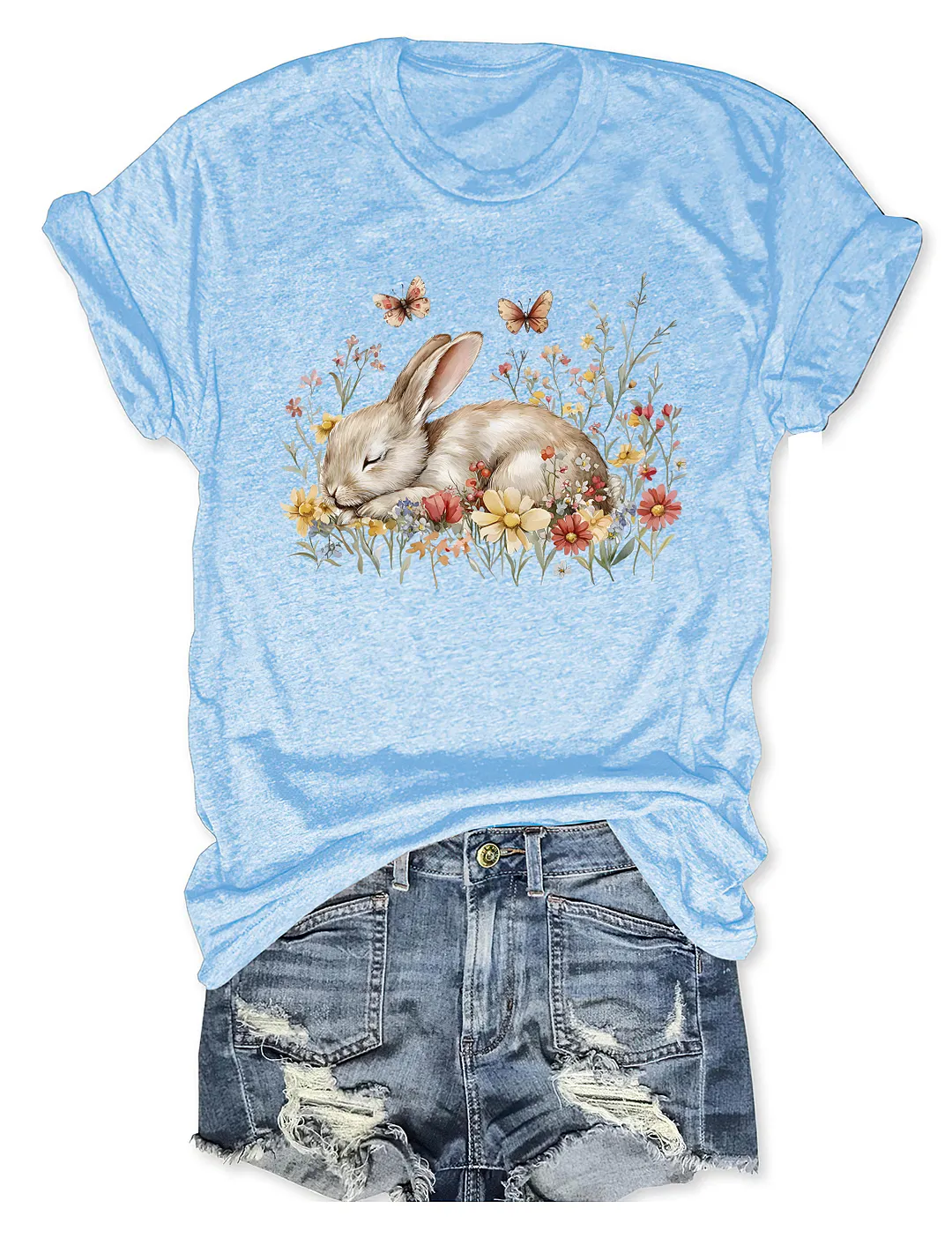 Boho Floral Bunny Rabbit T-shirt