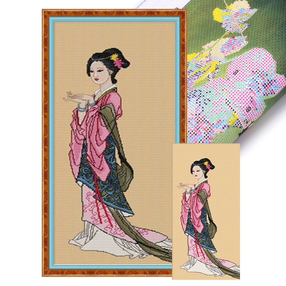 Beauty Partial 11CT Pre-stamped Canvas(37*80cm) Cross Stitch(backstitch)