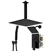 [US Local Warehouse] Mixer Shower W/ 12in Ceiling Mount 6in Wall Mount Showers Head Ceiling Mounted Shower System Combo Set Push Button Diverter with 2 in 1 Handheld for Bathroom and Hotel