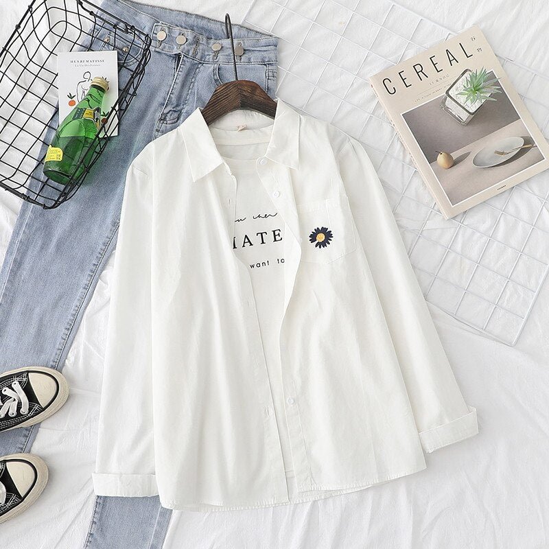 Women Blouses Shirts Tunic Womens Tops And Blouses 2020 Womenswear Long Sleeve Clothing Button Up Down White Flower Good Quality