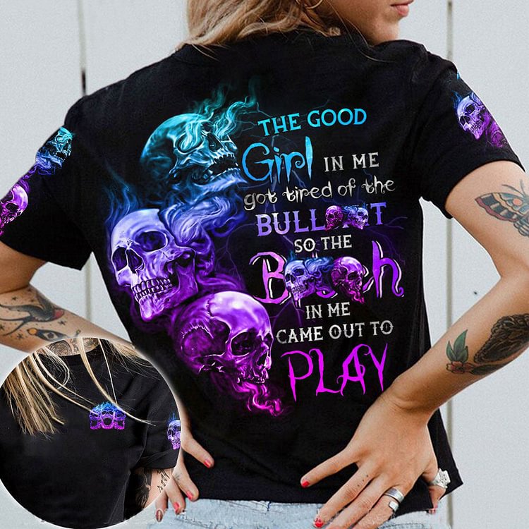 "The Good Girl In Me Got Tired" Skull Colorful Creative Print Women's T-Shirt