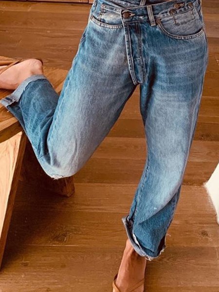 Plus Size Casual Pockets Denim Pants