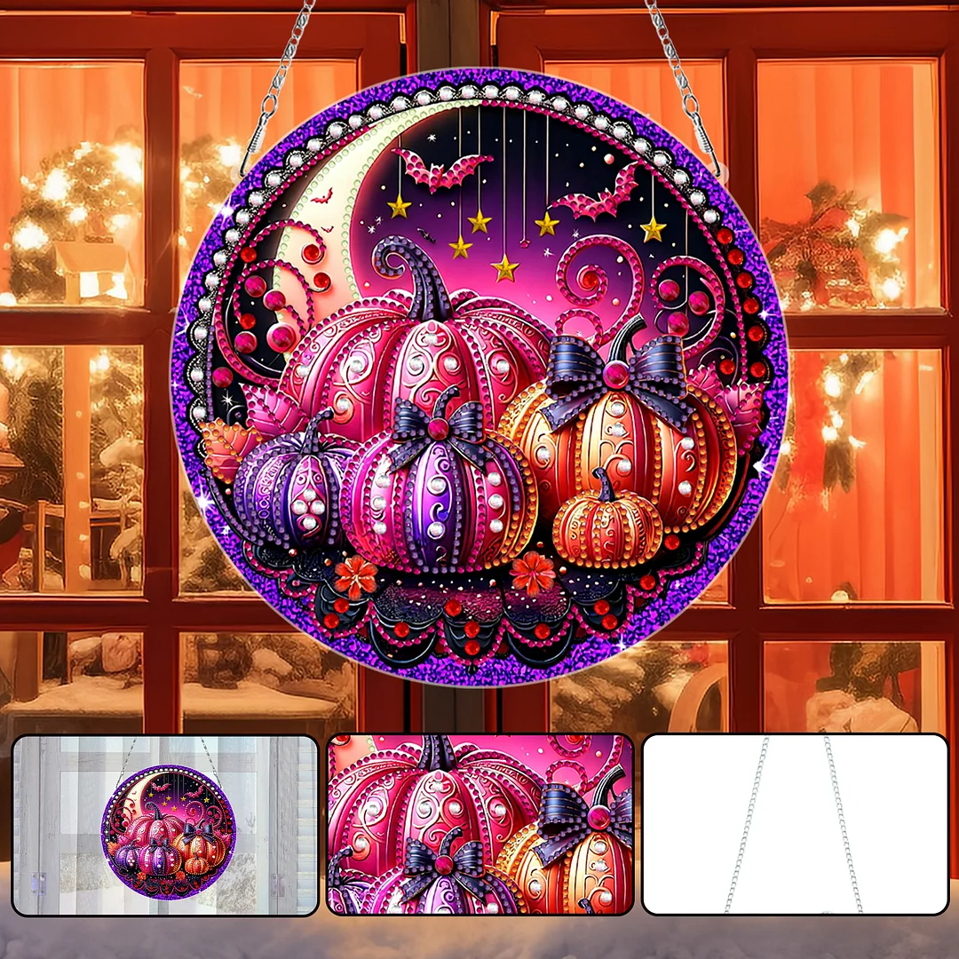2D Flat DIY Pumpkin Diamond Art Pendant Double-Sided Diamond Painting Set