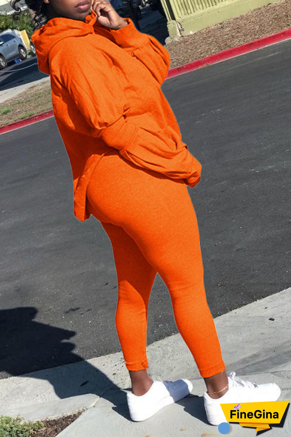 Pink Street Solid Patchwork Hooded Collar Long Sleeve Two Pieces