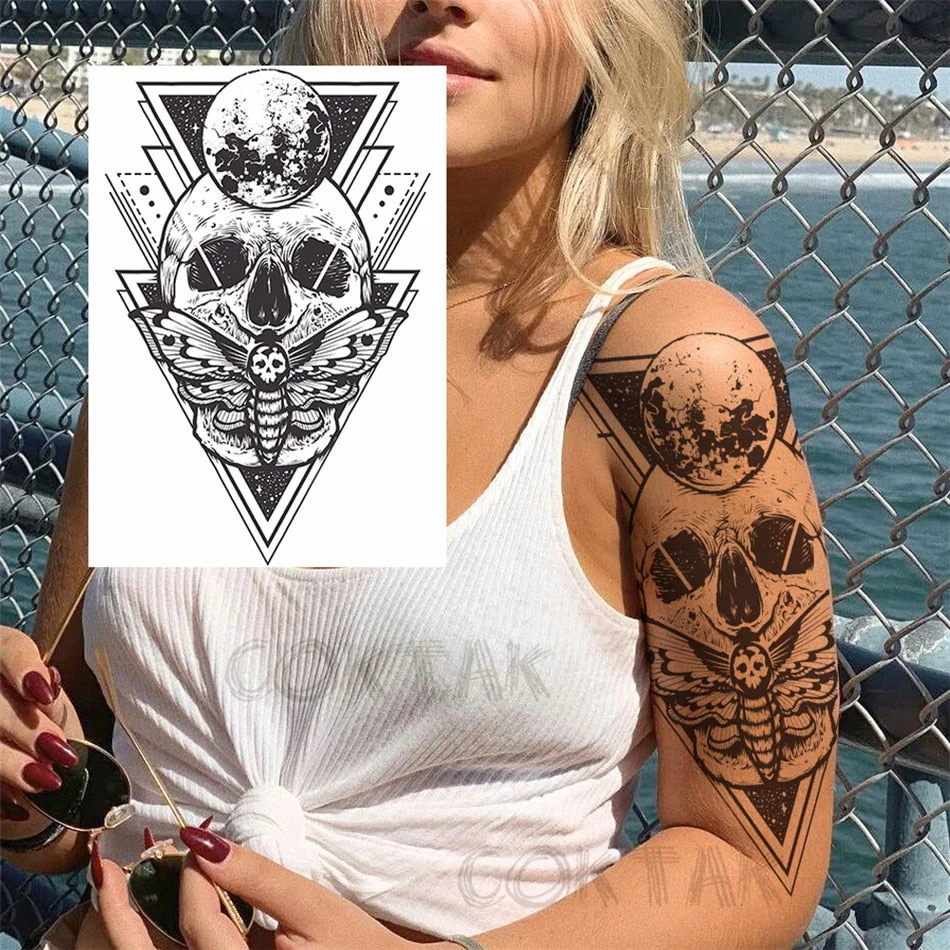 Creative Space Temporary Tattoos For Men Women Astronaut Planets Fake Chains Tatoos Temporary Black Mountain DIY Tatoo Geometric