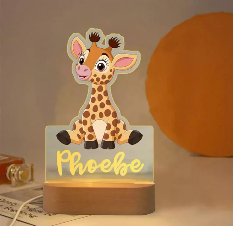 Personalized Giraffe Night Light Custom Name LED Lamp for Kids