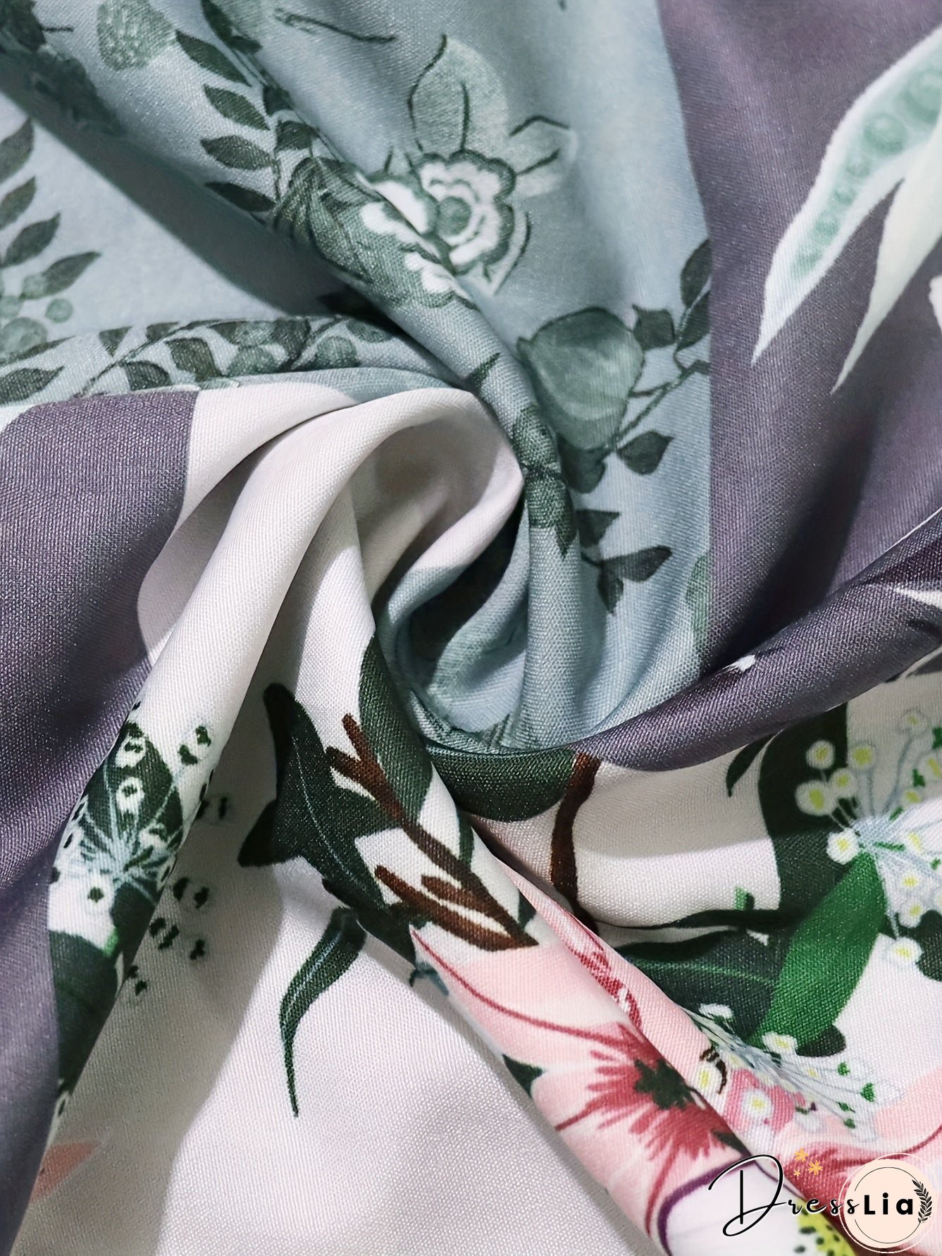 Plus Size Floral Print Two-piece Set, V Neck Twist Front 3/4 Sleeve Top & High Waist Pants Outfits, Women's Plus Size Clothing