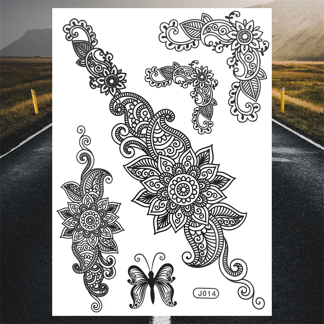 Henna Pendant Temporary Tattoos For Women Undertboob Girls Realistic Butterfly Rose Flower Fake Tattoo Sticker Chest Tatoos