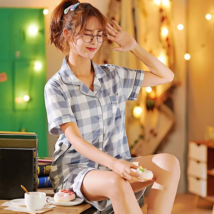 Plaid Long Sleeve Women Pajama Set Button Top+Pants Pyjamas Polka Dot Pajamas Sleepwear Homewear Suit Matching Sleep Pyjamas