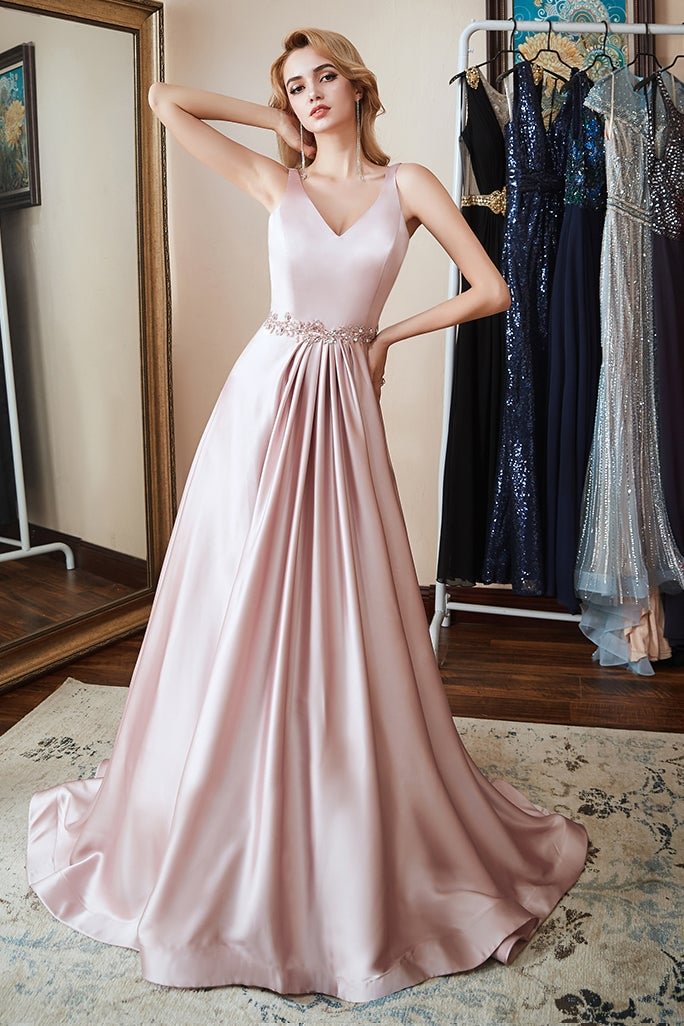 V-Neck Elegant Sleeveless Long Prom Dress | Ballbellas Ballbellas