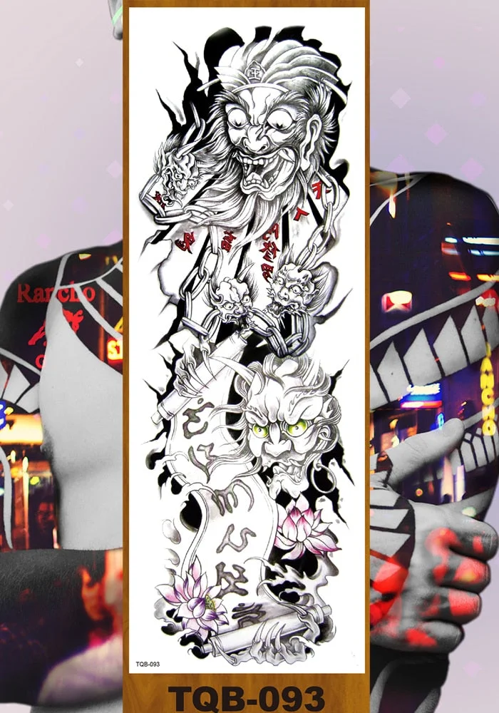 Full Flower Arm Temporary Tattoo Sticker Man Woman Body Leg Fake Tatoo Skull Night Demon Grim Reaper Good and Evil Waterproof