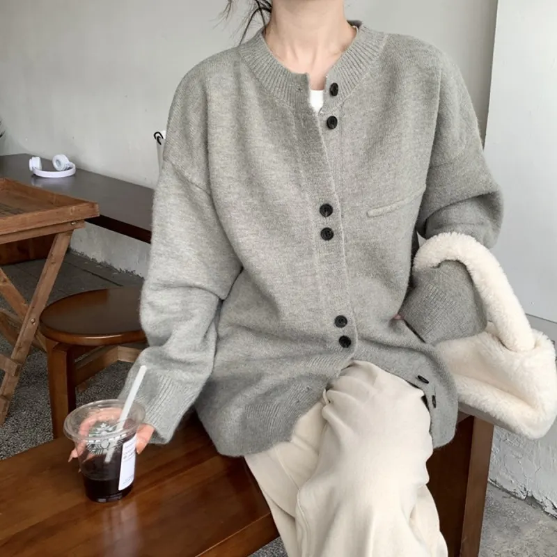 Churchf Winter New Style Lazy Wind Knit Cardigan Female Loose Soft Waxy Large Size Sweater Coat Design Feeling Jacket Female