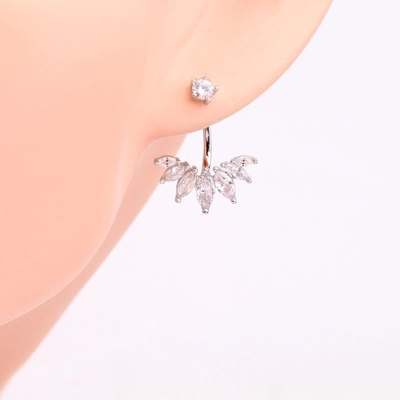1 Pair 925 Sterling Silver Zircon Sector Earrings