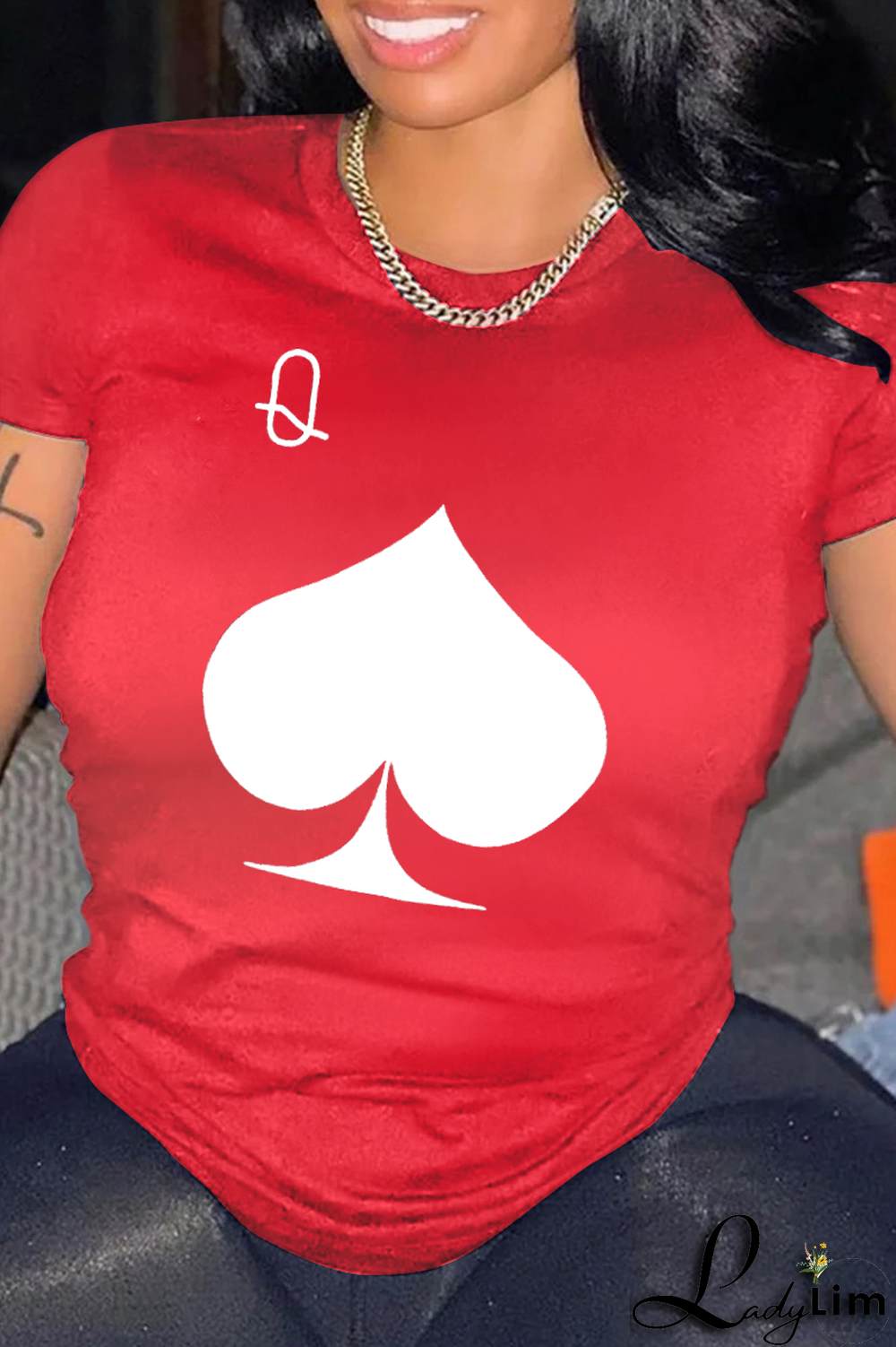 Navy Blue Fashion Casual Print Split Joint O Neck T-Shirts