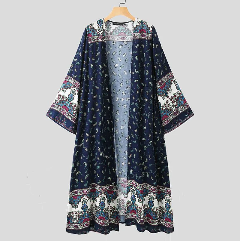 ZANZEA Summer Women Vintage Floral Printed Beach Cardigan Bohemian Long Shirt Blouse Casual Long Sleeve Blusas Tunic Tops Kimono