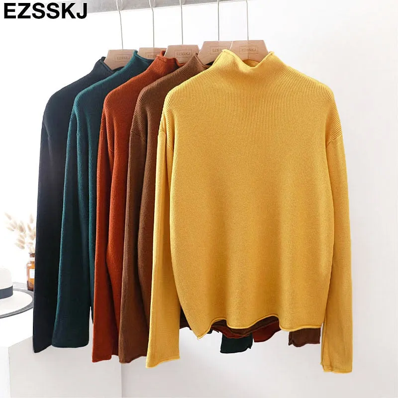 oversize Sweater Women Pullover Casual Turtleneck Long Sleeve chic loose 2021 Knit Sweater Female Jumpers soft top