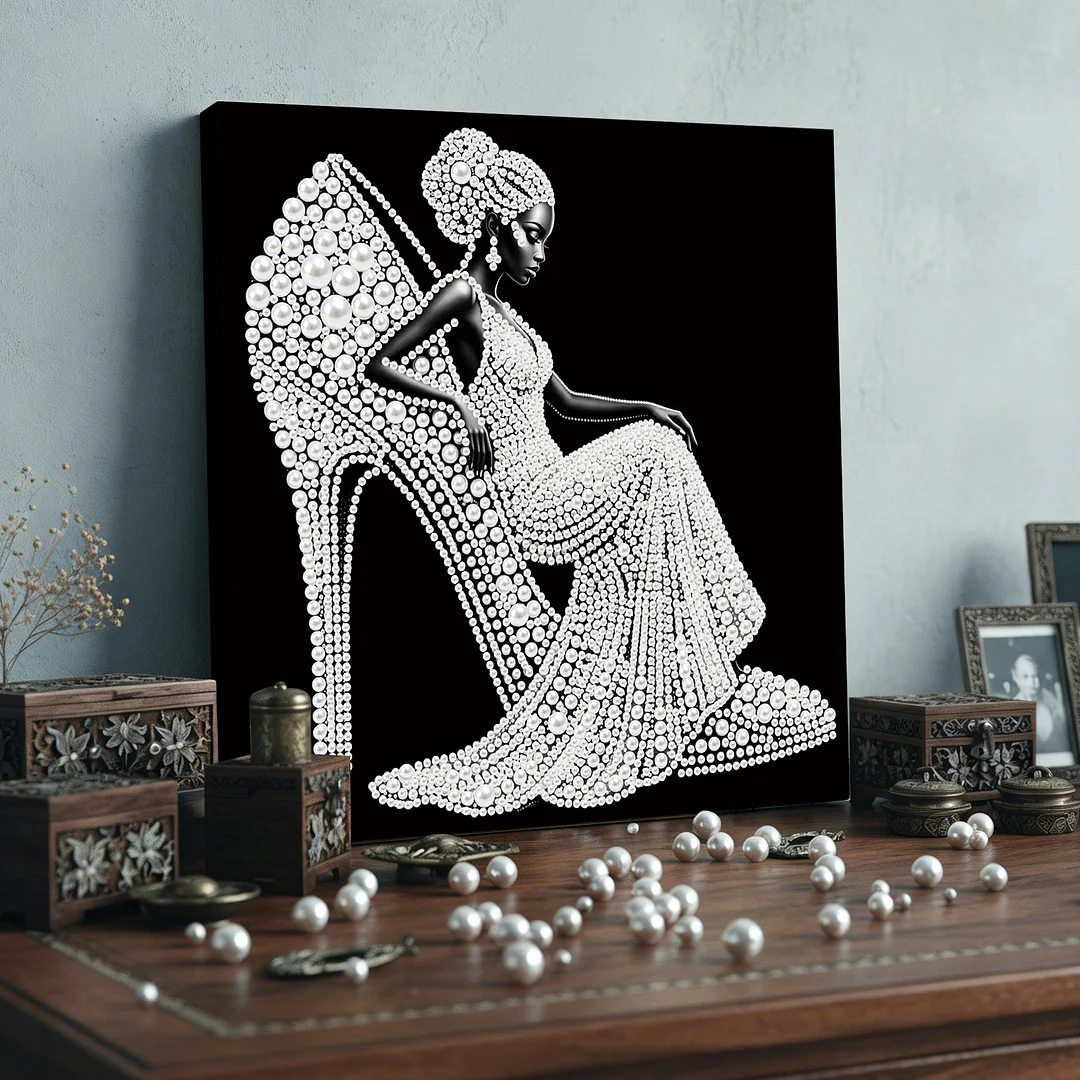 Girl In High Heels - DIY Pearl Diamond Art Kit With Frame 25*25cm