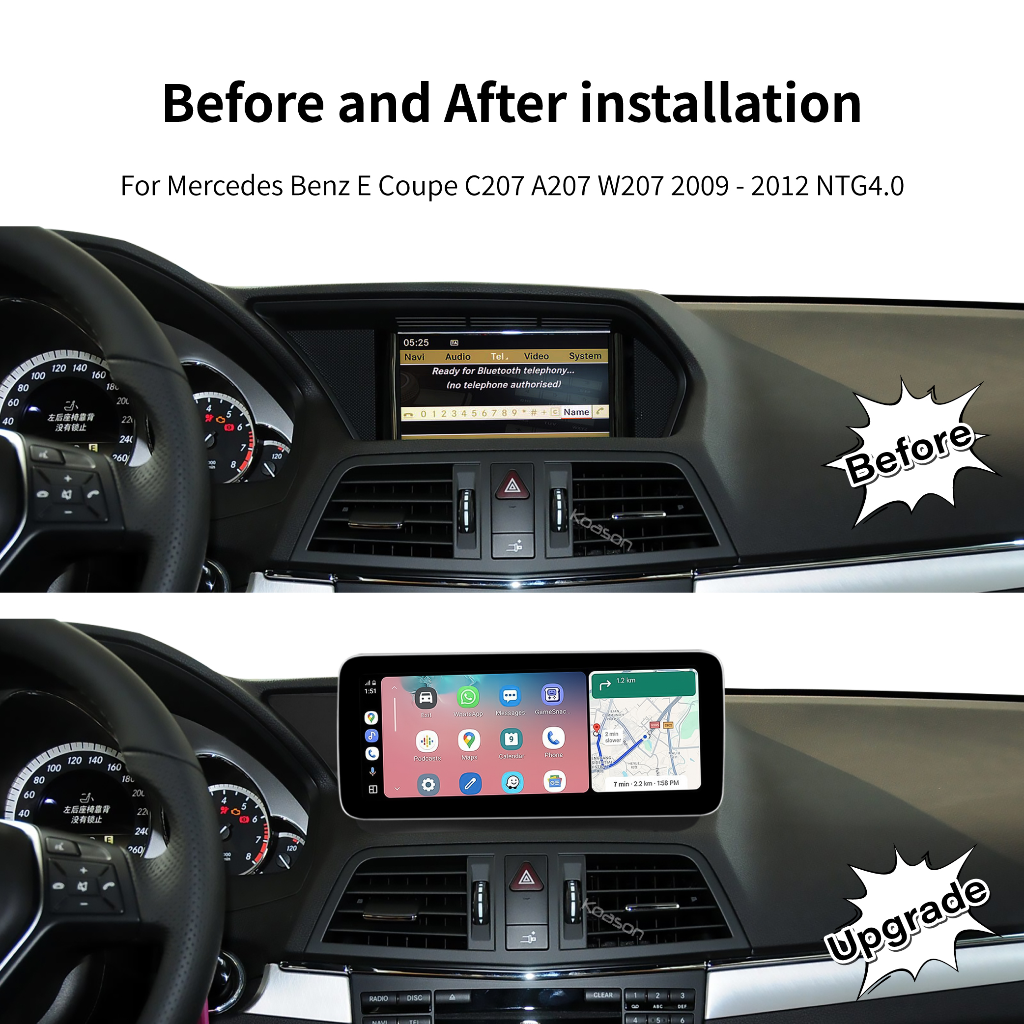 KOASON Linux Apple CarPlay Android Auto TouchScreen Original Retrofit Upgrade Monitor for Mercedes Benz E Coupe W207 C207 A207 