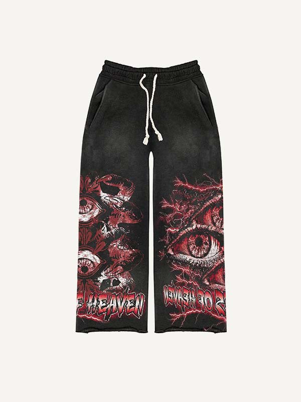 Eye&Palm&Letter Print Elastic Waist Pants