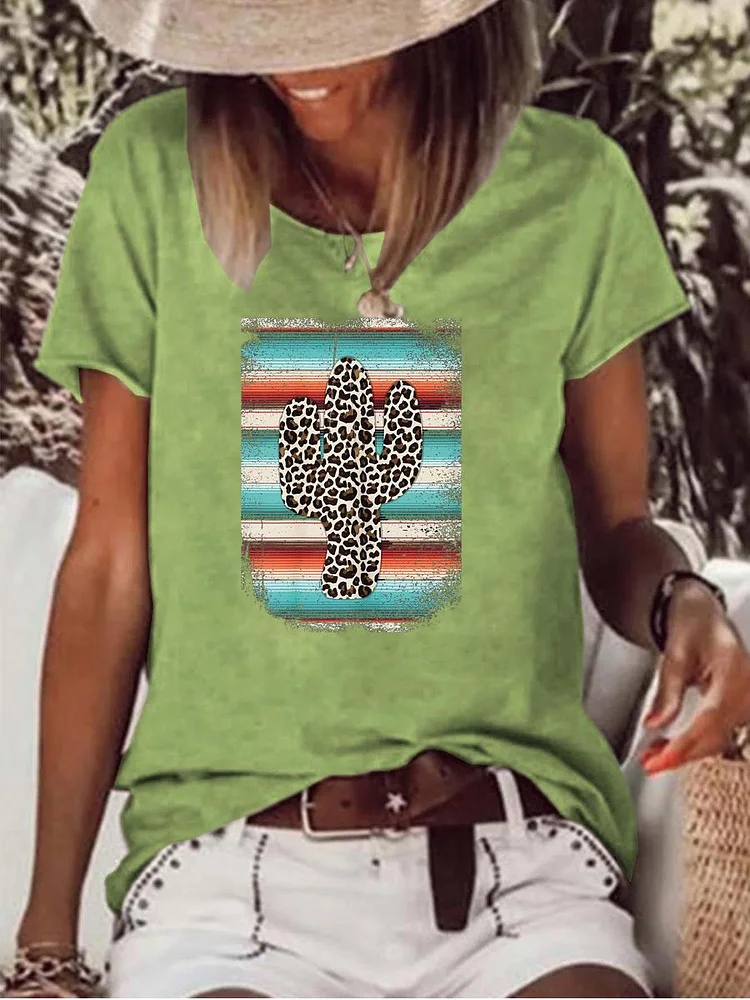 Leopard Cactus Serape Cactus Raw Hem Tee