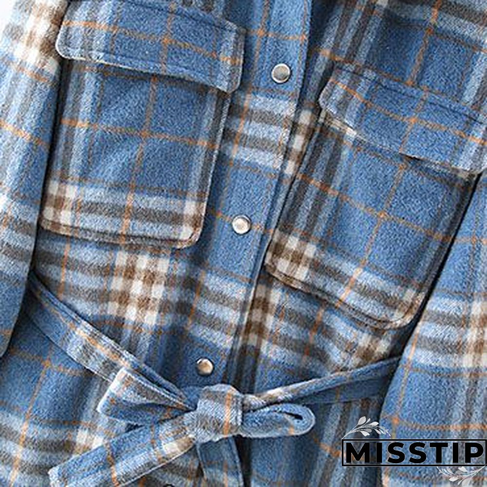 Classic Thick Colorblock Checked Button Down Shirt Jacket Woolen