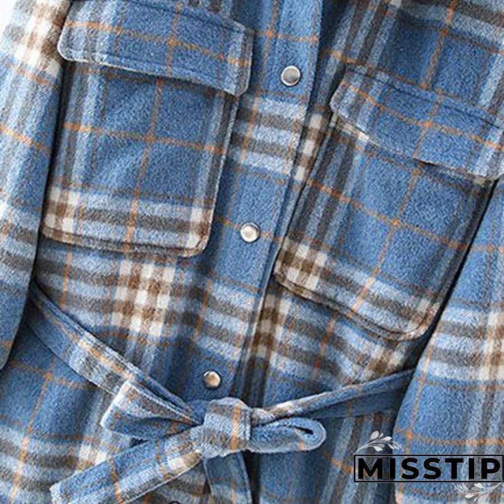 Classic Thick Colorblock Checked Button Down Shirt Jacket Woolen