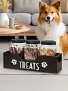 Wooden Pet Snack Storage Box with 3 Plastic Treat Jar Dog Food Storage Holder