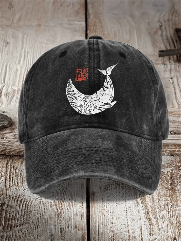 Whale Japanese Lino Art Washed Cap