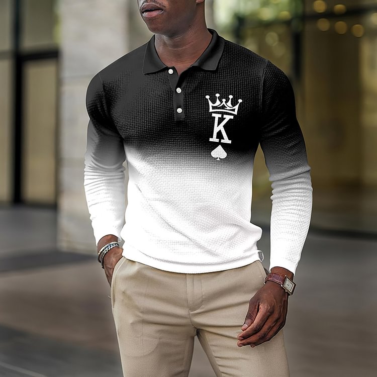 BrosWear Fashion Gradient K Long Sleeve Polo Shirt