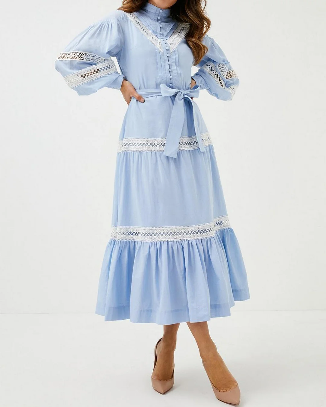 Lace Panel Receiver Waist Swing Dress