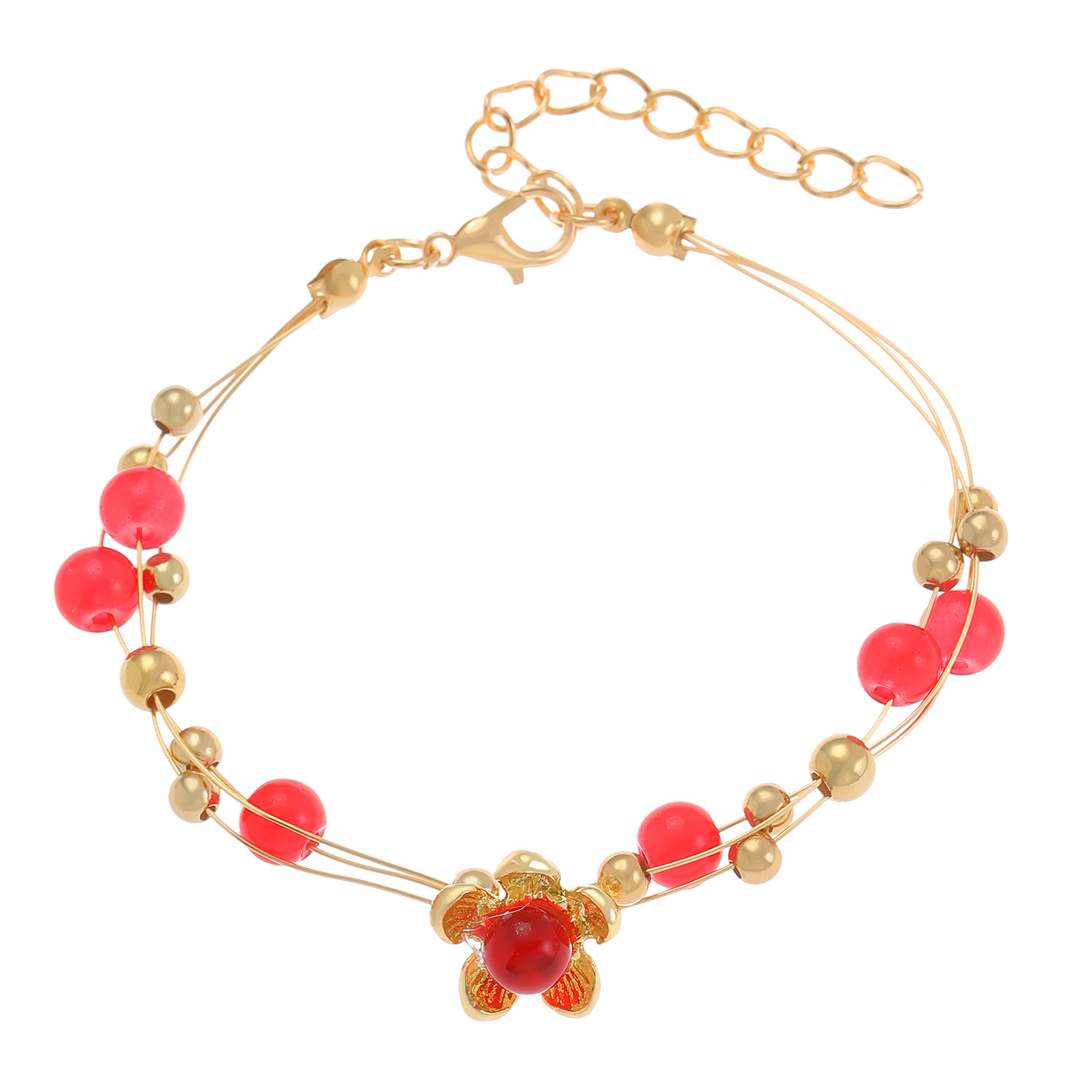 Colorful Pearls Round Beads Gold-Plated Bracelet