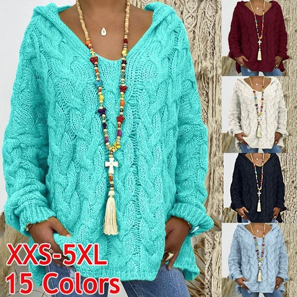 15 Colors Autumn and Winter Sexy New Women's Warm Hooded Long-sleeved Solid Pullovers Knitted Sweater Cardigan Plus Size - Shop Trendy Women's Fashion | TeeYours