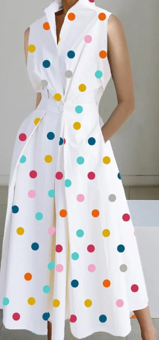 Brownm Summer Commuting Fashion Polka Dot Button Dresses