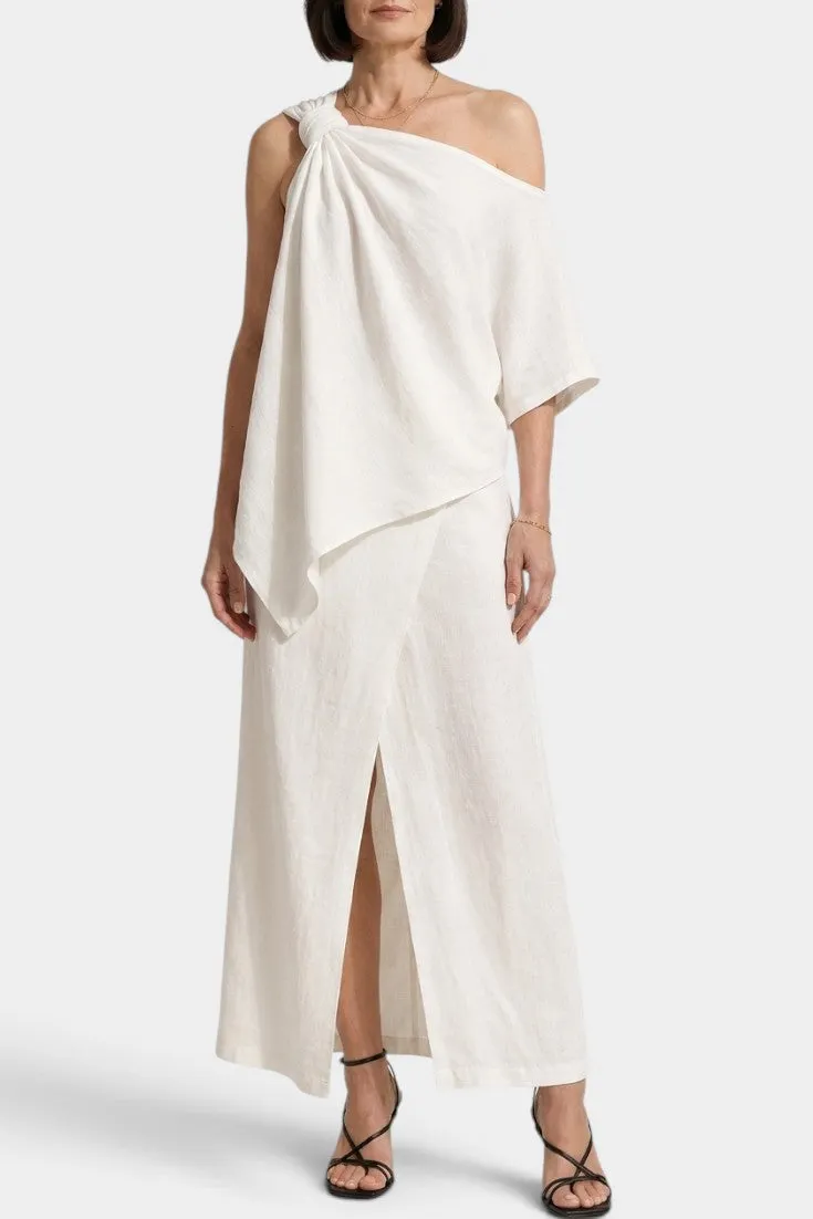 Asymmetrical Draped Top with High-Slit Maxi Skirt Set