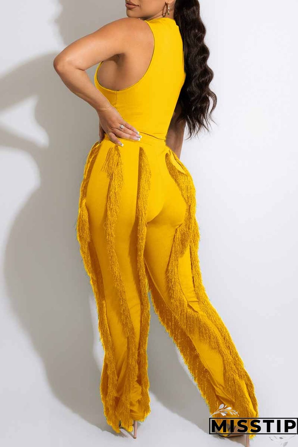 Green Street Print Tassel Letter O Neck Sleeveless Two Pieces