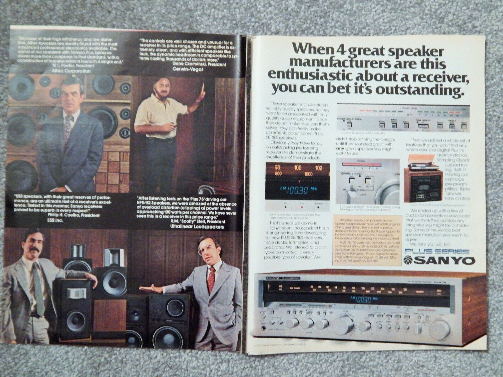 SANYO STEREO RECEIVER / REAL CIGARETTES / AMARETTO ORIG. VTG 1979 Photo Poster painting AD,