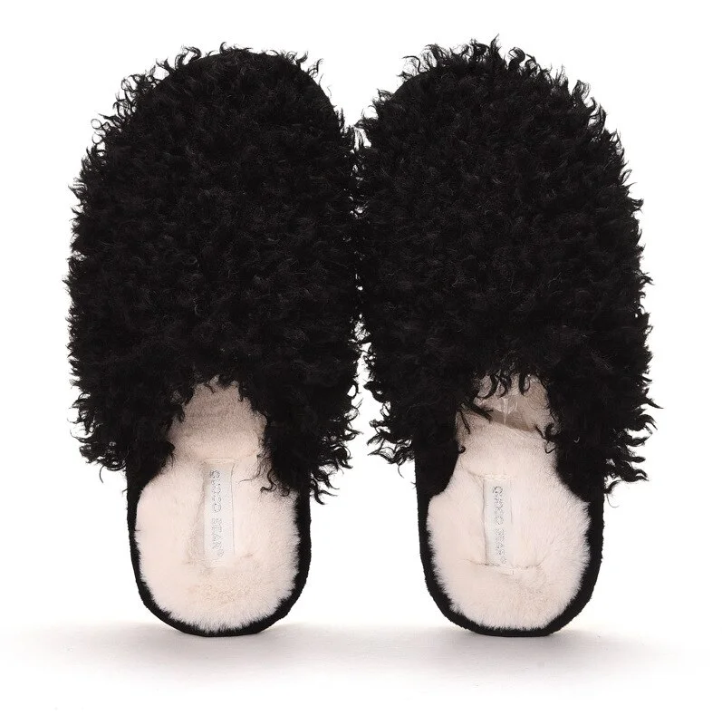 Qengg Women Slippers Winter Warm Fluffy Slippers Slip on Flats Slides White Female Faux Fur Slides Plush Mules Female Footwear