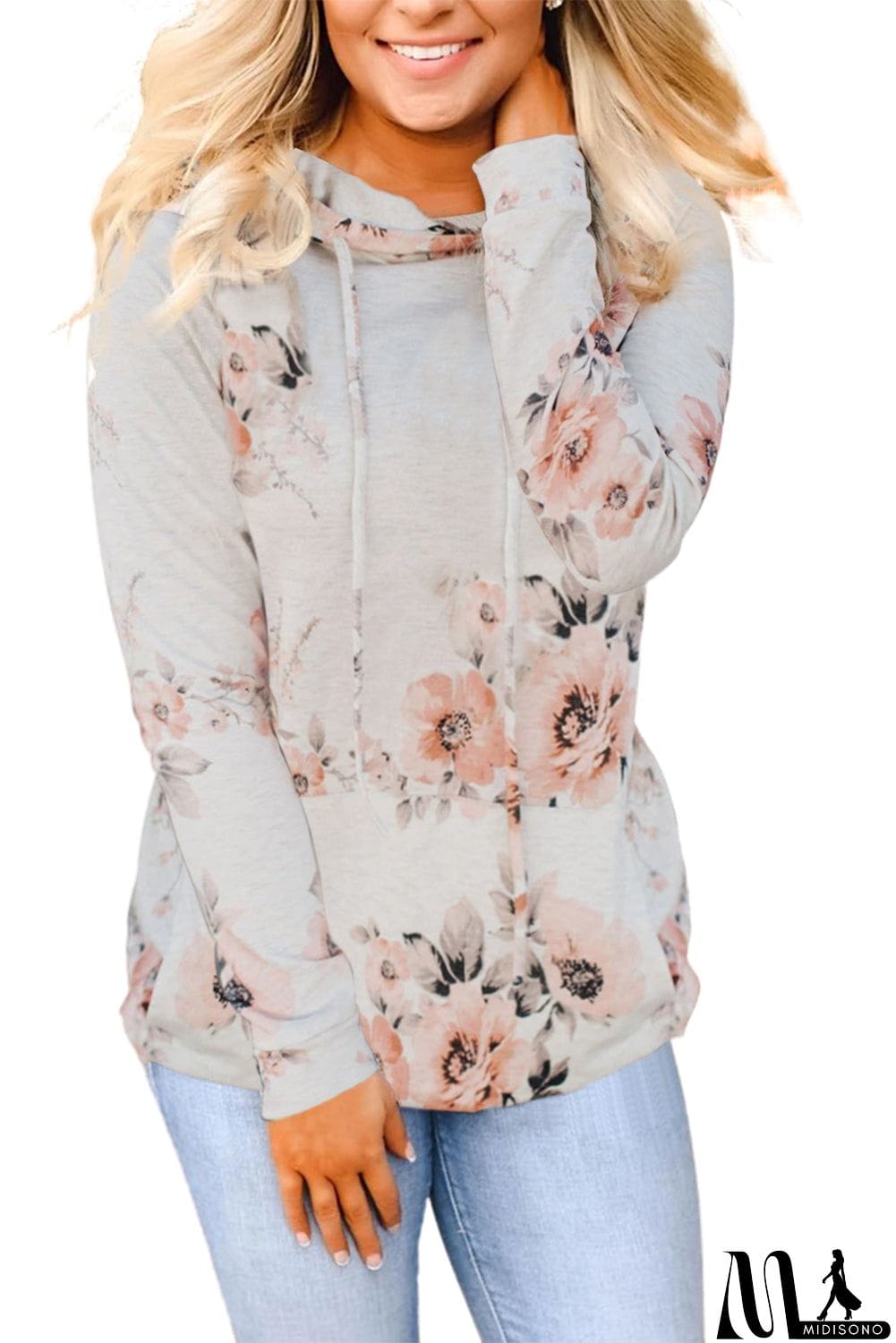 MidiSono - Floral Hoodie with Kangaroo Pocket