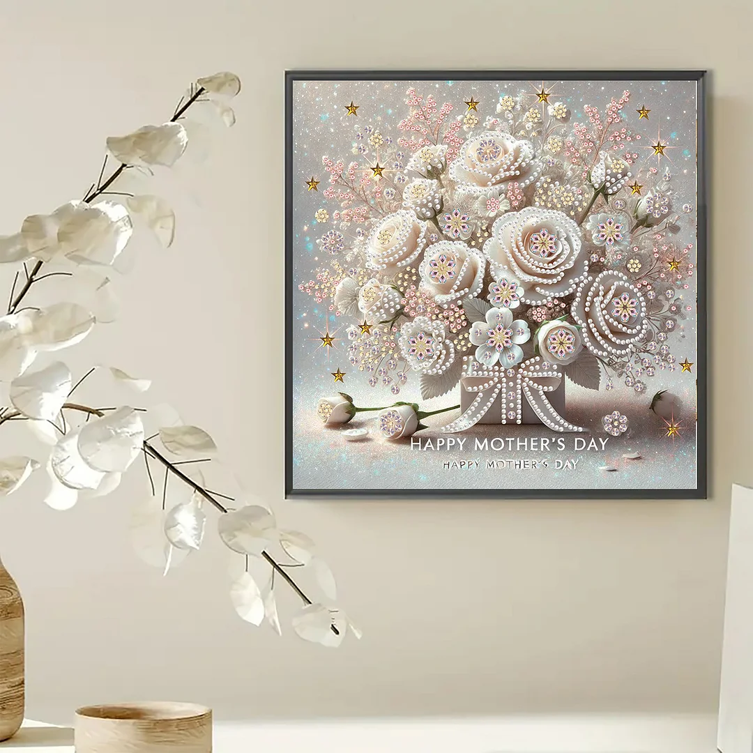 Diamond Painting - Partial Special Shaped Drill - White Rose Mothers Day(Canvas|30x30cm)