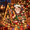 DIY Wooden Diamond Painting Pearl Tent House with Lights, Holiday Tabletop Art Craft Kit with String Lights, Christmas Home Decor Gift