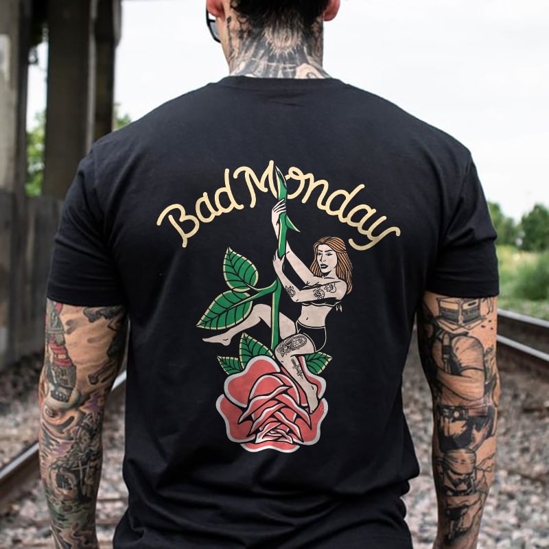 Bad Monday Printed Rose Men's T-shirt -  