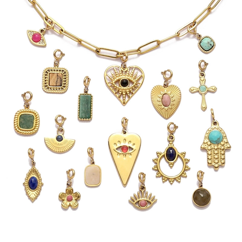 3 PCS/Package 15 * 33mm Titanium Steel Natural Stone Heart Shape Eye Pendant Jewelry Accessories